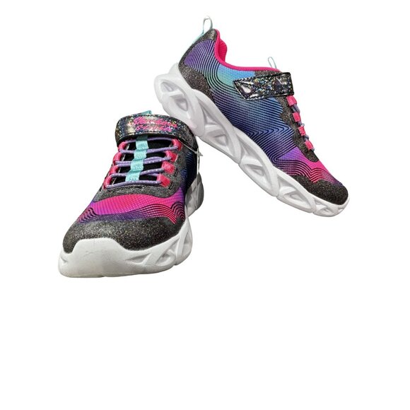 Skechers S Lights Girls Sneakers Size 2 Light-Up Sole Glitter Pink/Turquoise - Picture 1 of 8